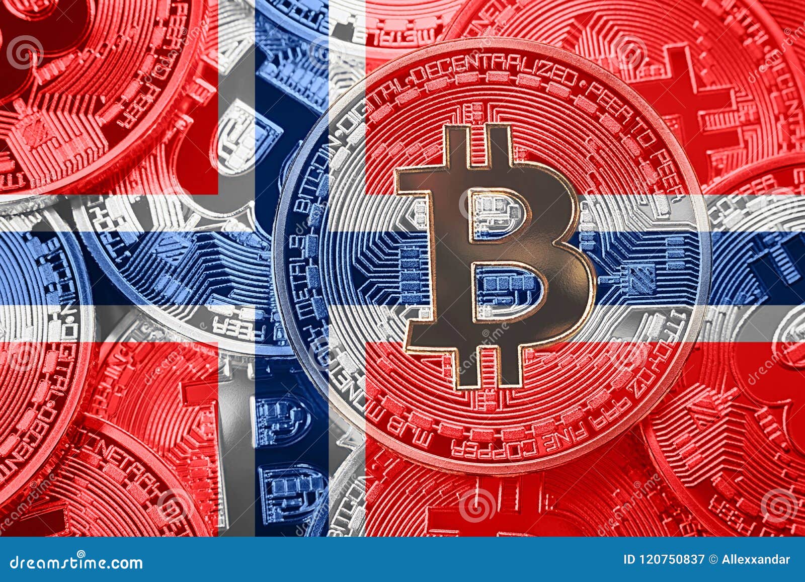 Stack Of Bitcoin Norway Flag Bitcoin Cryptocurrencies Concept - 